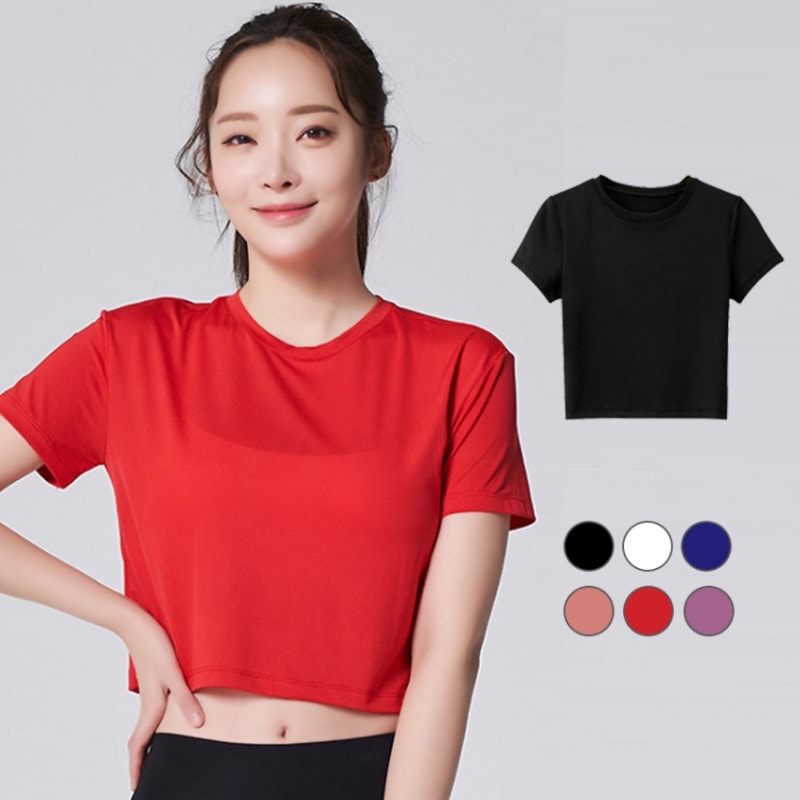 Tシャツ スポーツウェア トップス レディース 春夏秋冬 新作 半袖 へそ出し タイト ショート丈 スポーティー おしゃれ 大人可愛い フィットネス ヨガ ジム 韓国風 ブラック 黒 ホワイト 白 ネイビー 紺 ピンク レッド 赤 紫 パープル SML JOCOSA 8729