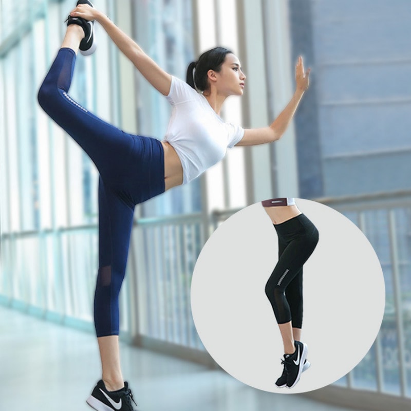 レギンス スポーツウェア レディース ボトムス スパッツ 七分丈 ランニング トレーニング ヨガ ピラティス ジム 伸縮 速乾 おしゃれ セクシー 韓国風 メッシュ シースルー 春夏秋冬 新作 ブラック 黒 ネイビー 紺 S M L XL JOCOSA 8732 送料無料 即納