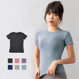 スポーツウェア トップス Tシャツ 半袖 レディース フィットネス ヨガ ジム 伸縮 おしゃれ シンプル 韓国風 春夏秋冬 新作 ブラック 黒 ピンク パープル 紫 ネイビー 紺 グレー ブルー 青 S M L XL JOCOSA 8738 送料無料 即納