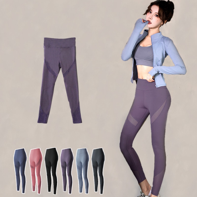 スポーツウェア ヨガウェア レディース レギンス パンツ ボトムス ハイウエスト 韓国ファッション フィットネス ジム メッシュ 春 夏 秋 冬 新作 ネイビー 紺 ピンク ブラック 黒 パープル ブルー 青 グレー 灰 S M L XL JOCOSA 8739