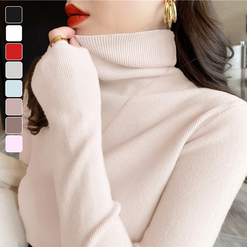 ニットトップス タートルネック 長袖 ハイネック 韓国ファッション トップス ニット 秋 冬 無地 大人 定番 ベーシック 女の子 レディース 春 新作 ブラック 黒 ホワイト 白 レッド 赤 グレー 灰 ブルー 青 ブラウン 茶 グレージュ ベビーピンク フリーサイズ JOCOSA 7054