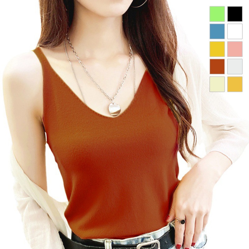 キャミソール ニット Vネック 春 タンクトップ トップス オフィスカジュアル カジュアル セクシー 韓国ファッション 大人 レディース ブラック ホワイト ピンク グレー ベージュ ライムグリーン ブルー マスタード ダークオレンジ アイボリー フリーサイズ JOCOSA 7081