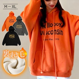 パーカー 裏起毛 ロゴ スウェット フード トレーナー トップス 長袖 韓国ファッション ストリート カジュアル オーバーサイズ 大きいサイズ ギャル プルオーバー レディース 秋 冬 新作 ブラック ダークグレー オレンジ M L XL JOCOSA 7169