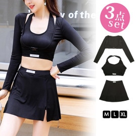 水着 3点セット ラッシュガード ブラトップ スポーティー 体型カバー 紫外線対策 夏 長袖 パッド付き 大人 おしゃれ レディース 春 秋 ブラック M L XL JOCOSA 9810