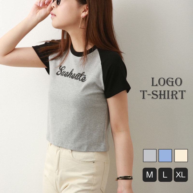ロゴT Tシャツ トップス ショート丈 半袖 ロゴ バイカラー レディース 春 夏 秋 新作 グレー ブルー アイボリー M L XL JOCOSA 7219