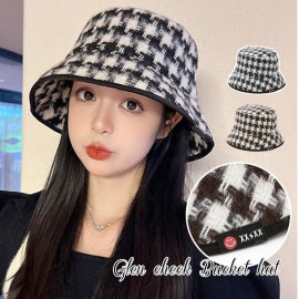 バケットハット 帽子 シンプル 千鳥格子 コットン UV対策 紫外線対策 レディース 春 夏 秋 新作 ブラック ブラウン フリーサイズ JOCOSA 9438