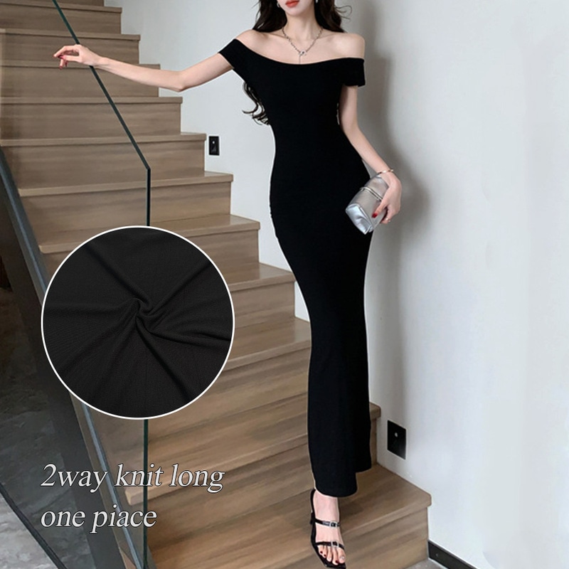 ワンピース ニット オフショルダー タイト ロング丈 半袖 春服 夏服 JOCOSA 5002