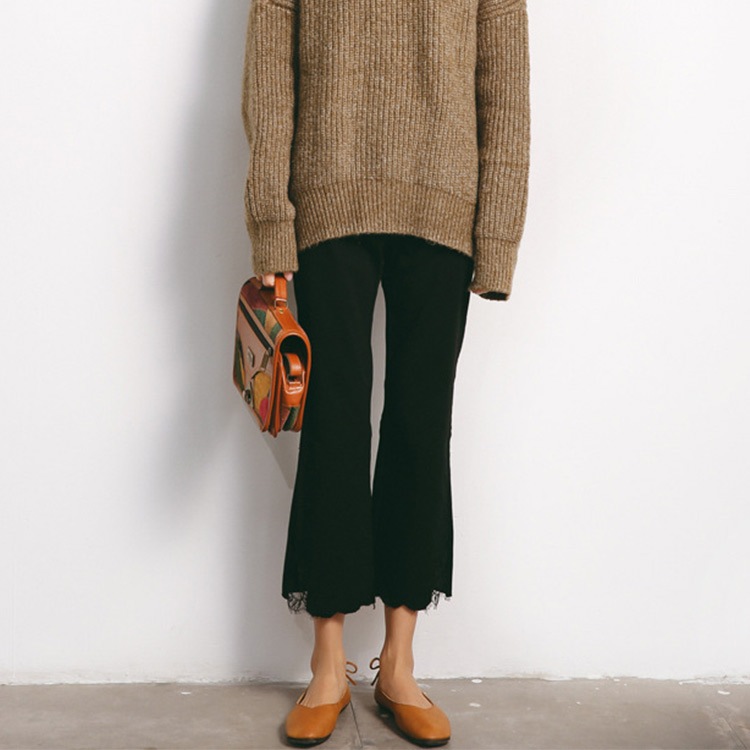 パンツ レディース ストレッチ 九分丈 ワイドパンツ レース 切りっぱなし 春 夏 秋 冬 ボトムス 黒 ブラック JOCOSA 送料無料 即納 8141