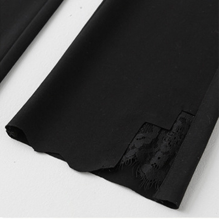 パンツ レディース ストレッチ 九分丈 ワイドパンツ レース 切りっぱなし 春 夏 秋 冬 ボトムス 黒 ブラック JOCOSA 送料無料 即納 8141