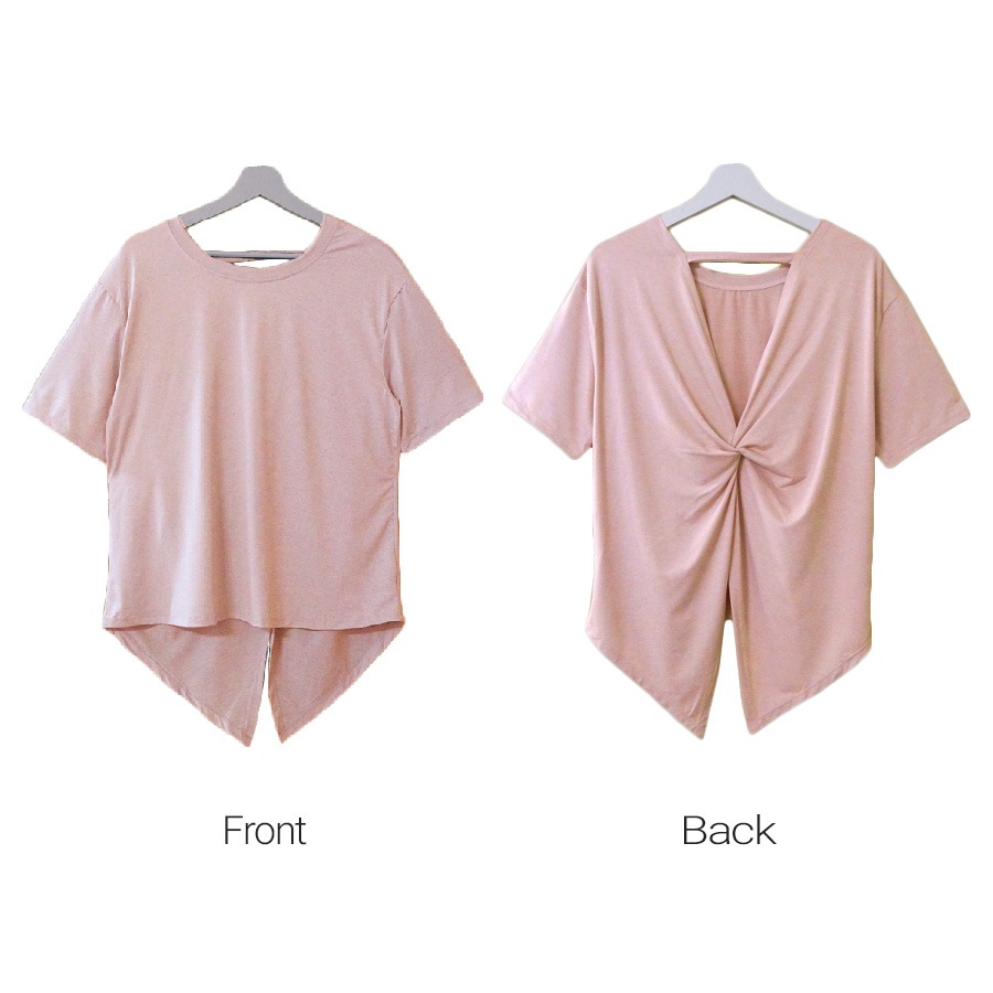 スポーツウェア トップス Tシャツ 韓国ファッション 韓国 セクシー 半袖 レディース フィットネス ヨガ ジム おしゃれ シンプル 背中見せ バッククロス 春 夏 秋 冬 新作 グレー グリーン 緑 ブルー 青 ピンク S M L JOCOSA 8741