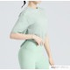 スポーツウェア トップス Tシャツ 韓国ファッション 韓国 セクシー 半袖 レディース フィットネス ヨガ ジム おしゃれ シンプル 背中見せ バッククロス 春 夏 秋 冬 新作 グレー グリーン 緑 ブルー 青 ピンク S M L JOCOSA 8741