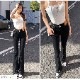 フロントスリット フレアデニム フレアパンツ デニムパンツ ハイウエスト ハイライズ デニム ロング丈 ジーパン ジーンズ ステッチ ポケット ギャル カジュアル 無地 韓国ファッション レディース 新作 春 夏 秋 冬 ブラック ライトブルー ブルー S M L XL JOCOSA 9105
