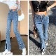 フロントスリット フレアデニム フレアパンツ デニムパンツ ハイウエスト ハイライズ デニム ロング丈 ジーパン ジーンズ ステッチ ポケット ギャル カジュアル 無地 韓国ファッション レディース 新作 春 夏 秋 冬 ブラック ライトブルー ブルー S M L XL JOCOSA 9105