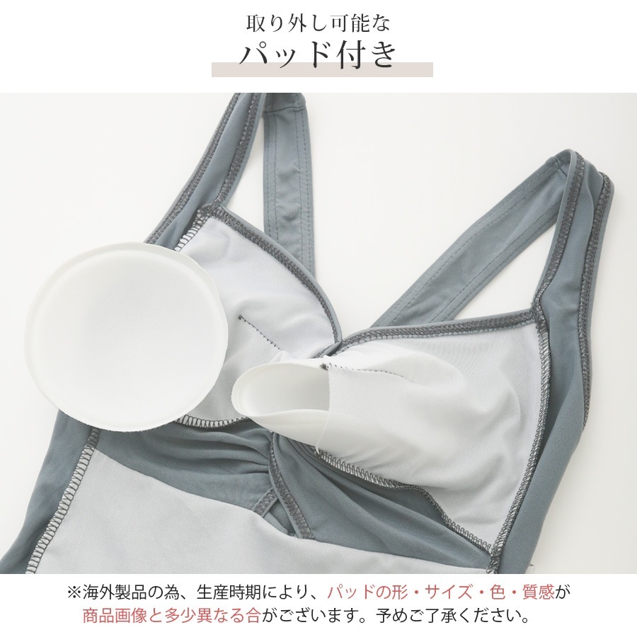 水着 ワンピース ミディ丈 ノースリーブ 体型カバー ギャザー キーホール パッド付き オールインワン レディース 春 夏 新作 ブラック アイスグレー M L XL JOCOSA 9811