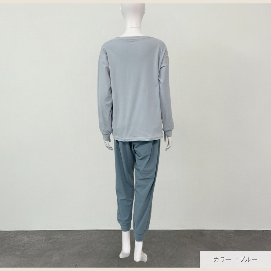 ルームウェア セットアップ パジャマ ナイトウェア 部屋着 体型カバー 太もも リラックスウェア 2点セット かわいい スウェット シルクタッチ ゆったり くすみカラー M L JOCOSA 6221