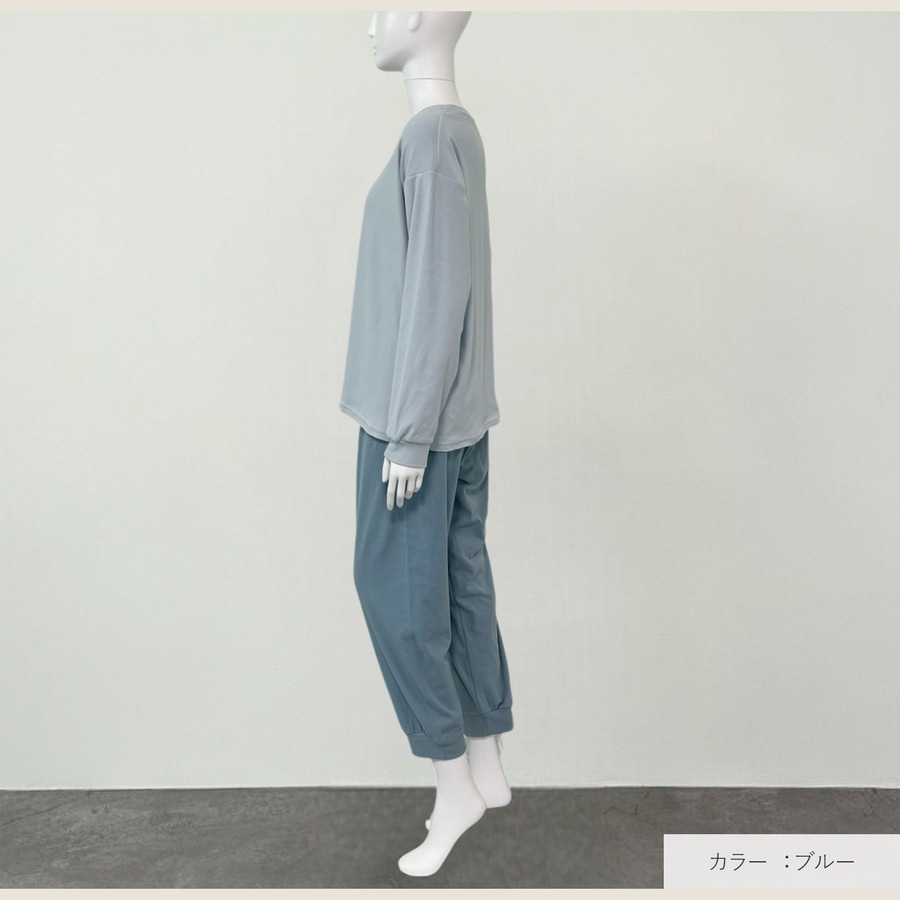 ルームウェア セットアップ パジャマ ナイトウェア 部屋着 体型カバー 太もも リラックスウェア 2点セット かわいい スウェット シルクタッチ ゆったり くすみカラー M L JOCOSA 6221