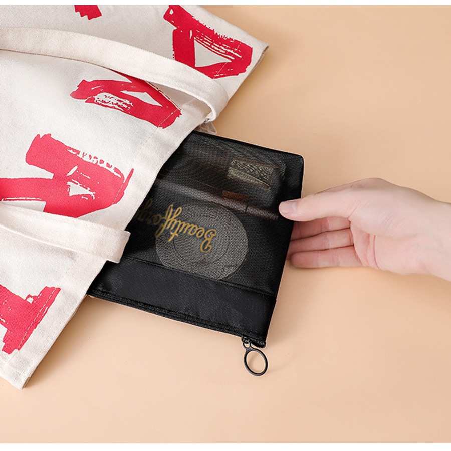 トートバック ポーチ セット メイクポーチ 小物入れ メッシュ 携帯用 大容量 化粧ポーチ コスメ 収納 リップ メイク道具 旅行 おしゃれ かわいい シンプル ワンポイント ロゴ ポケット バックインバック 持ち運び 春 夏 秋 冬 新作 黒 ブラック JOCOSA 9035