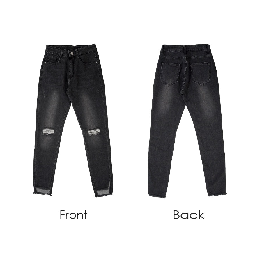 スキニー カットオフ デニム ダメージ 定番 シンプル 脚長 パンツ カジュアル カットデニム ポケット 韓国ファッション レディース 新作 春 夏 秋 ブラック ブルー S M L XL JOCOSA 9122