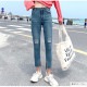 スキニー カットオフ デニム ダメージ 定番 シンプル 脚長 パンツ カジュアル カットデニム ポケット 韓国ファッション レディース 新作 春 夏 秋 ブラック ブルー S M L XL JOCOSA 9122