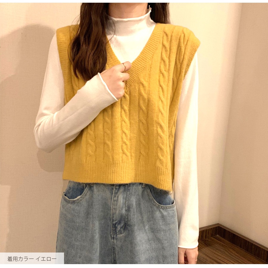 ニットベスト トップス Vネック 韓国ファッション 韓国 秋服 大人 オフィスカジュアル シンプル ストリート レディース 春 夏 秋 冬 新作 ブラック 黒 ホワイト 白 グレー 灰 イエロー 黄 ブラウン 茶 ブルー 青 アイボリー フリーサイズ JOCOSA 7038