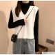 ニットベスト トップス Vネック 韓国ファッション 韓国 秋服 大人 オフィスカジュアル シンプル ストリート レディース 春 夏 秋 冬 新作 ブラック 黒 ホワイト 白 グレー 灰 イエロー 黄 ブラウン 茶 ブルー 青 アイボリー フリーサイズ JOCOSA 7038