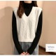 ニットベスト トップス Vネック 韓国ファッション 韓国 秋服 大人 オフィスカジュアル シンプル ストリート レディース 春 夏 秋 冬 新作 ブラック 黒 ホワイト 白 グレー 灰 イエロー 黄 ブラウン 茶 ブルー 青 アイボリー フリーサイズ JOCOSA 7038