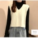 ニットベスト トップス Vネック 韓国ファッション 韓国 秋服 大人 オフィスカジュアル シンプル ストリート レディース 春 夏 秋 冬 新作 ブラック 黒 ホワイト 白 グレー 灰 イエロー 黄 ブラウン 茶 ブルー 青 アイボリー フリーサイズ JOCOSA 7038