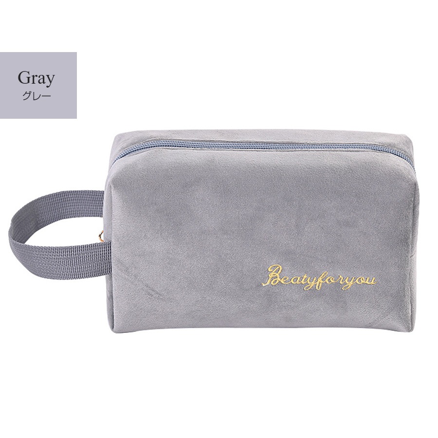 化粧ポーチ メイクポーチ 小物入れ ベロア 大容量 化粧品 コスメ 収納 リップ メイク ペンケース シンプル ワンポイント ロゴ 刺繍 裏地付き ブラック 黒 グレー 灰 ベージュ 茶 ブルー 青 ピンク レッド 赤 JOCOSA 9031