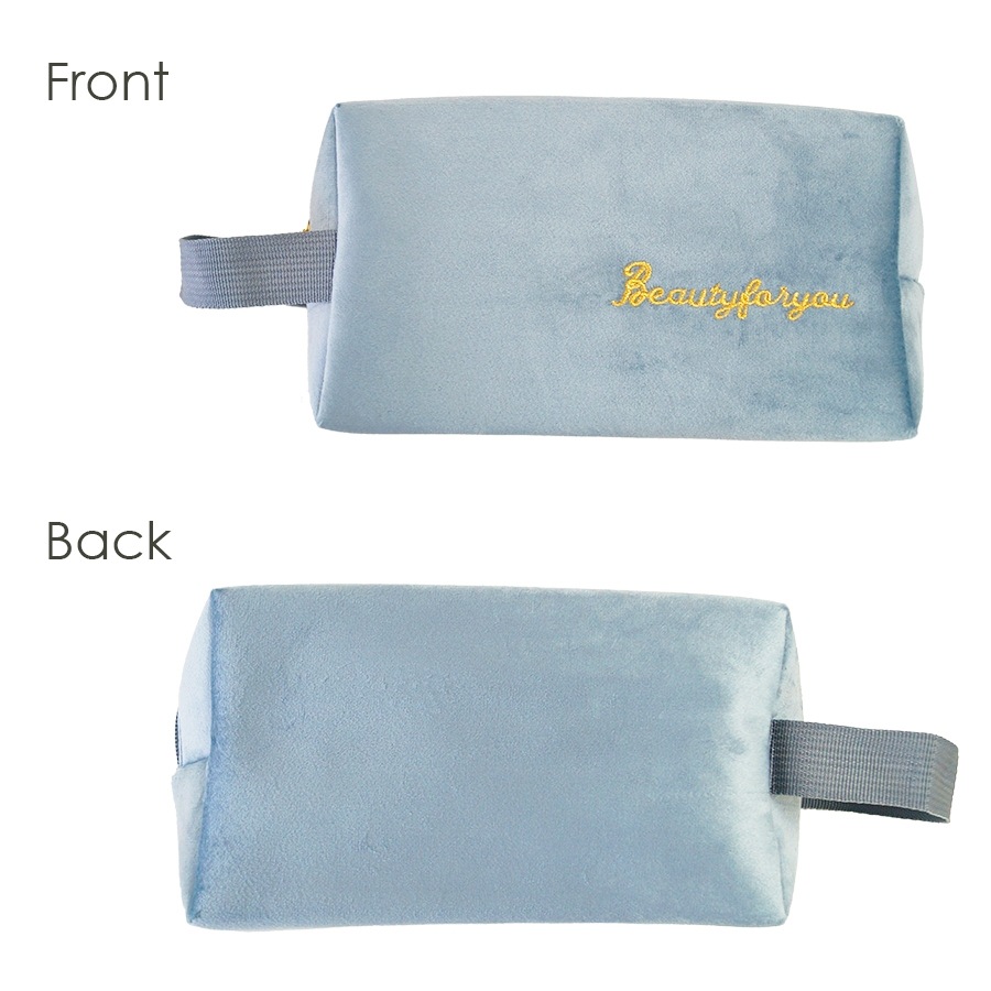 化粧ポーチ メイクポーチ 小物入れ ベロア 大容量 化粧品 コスメ 収納 リップ メイク ペンケース シンプル ワンポイント ロゴ 刺繍 裏地付き ブラック 黒 グレー 灰 ベージュ 茶 ブルー 青 ピンク レッド 赤 JOCOSA 9031