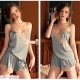 セットアップ ルームウェア セクシー レース パジャマ 韓国ファッション ノースリーブ キャミソール カシュクール パンツ 部屋着 上下セット おしゃれ 春 夏 秋 新作 レディース ブラック 黒 ホワイト 白 ピンク レッド 赤 グリーン 緑 ブルー 青 M L JOCOSA 8443