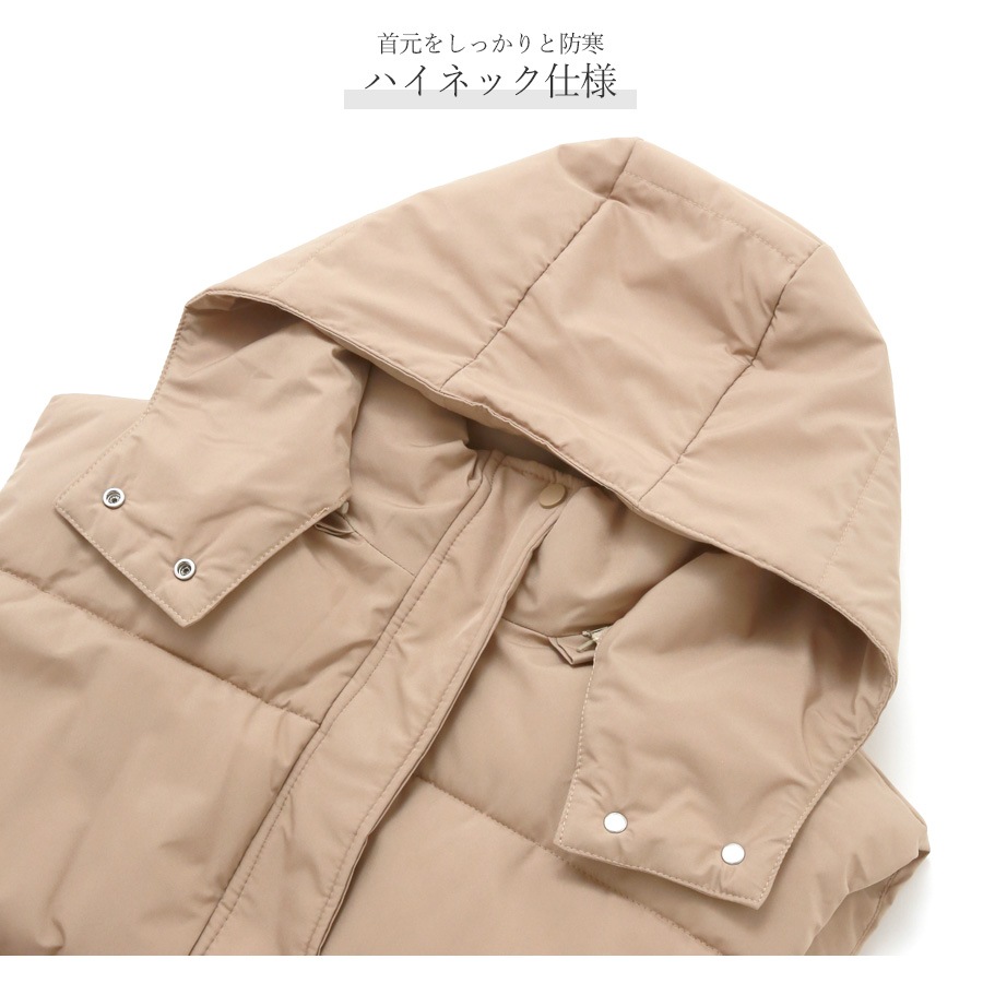 ダウン コート アウター ロング丈 ベスト ポケット ボタン ダブルジップ フード 取り外し 秋 冬 新作 ブラック アイボリー ベージュ M L JOCOSA 9312