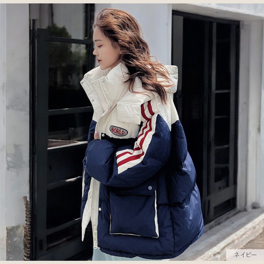 レディース ダウンジャケット 冬アウター 大きめサイズ フェイクダウン ミドル丈 オーバーサイズ 防風 防寒 あったか フード付き 韓国ファッション JOCOSA 9320