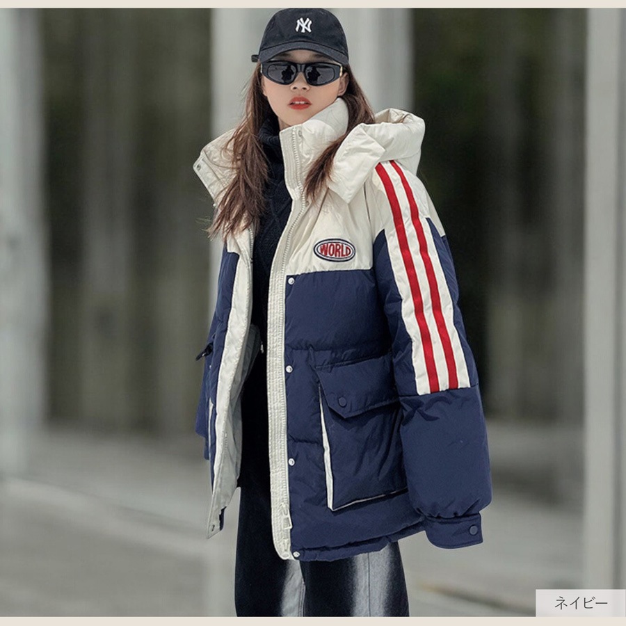 レディース ダウンジャケット 冬アウター 大きめサイズ フェイクダウン ミドル丈 オーバーサイズ 防風 防寒 あったか フード付き 韓国ファッション JOCOSA 9320