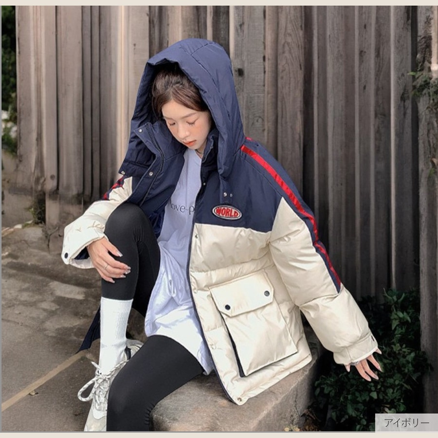 レディース ダウンジャケット 冬アウター 大きめサイズ フェイクダウン ミドル丈 オーバーサイズ 防風 防寒 あったか フード付き 韓国ファッション JOCOSA 9320