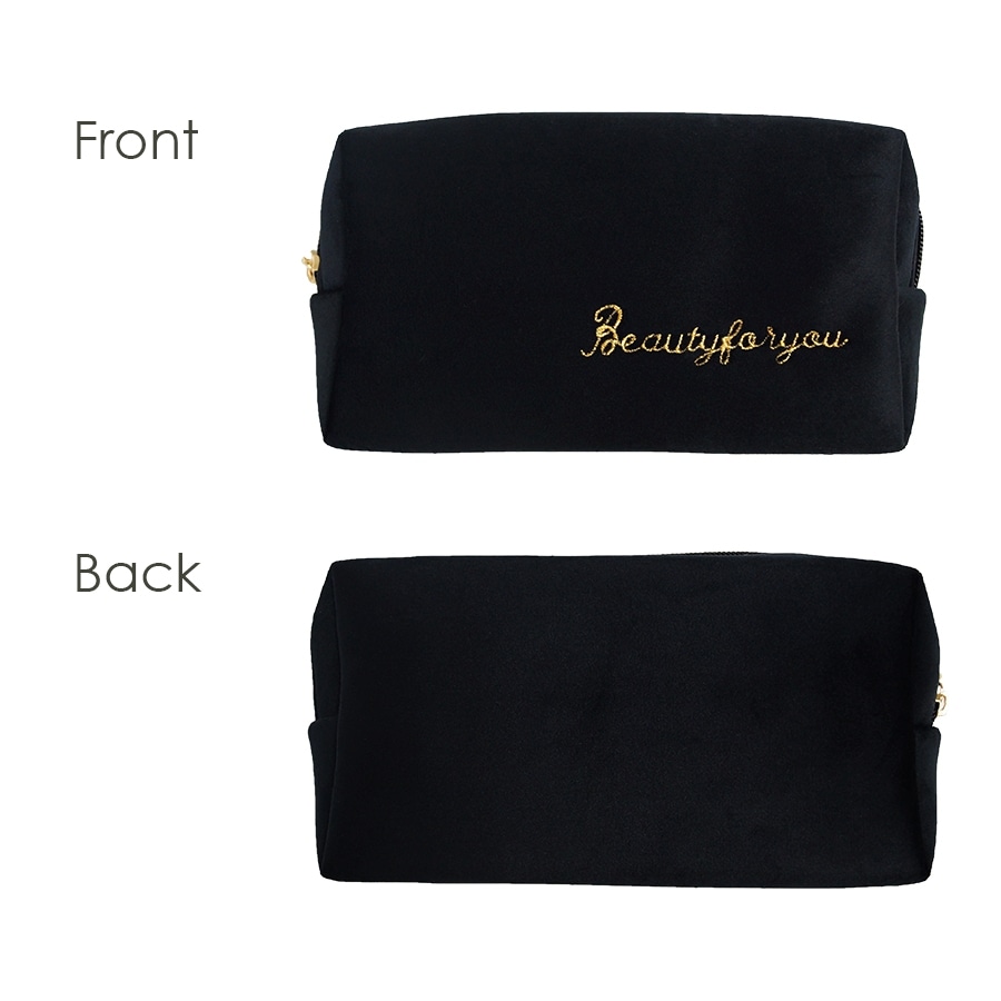 化粧ポーチ メイクポーチ 小物入れ ベロア 大容量 旅行 化粧品 コスメ 収納 リップ メイク ペンケース シンプル ワンポイント ロゴ 刺繍 裏地付き ブラック 黒 グレー 灰 ベージュ 茶 ブルー 青 ピンク レッド 赤 JOCOSA 9032