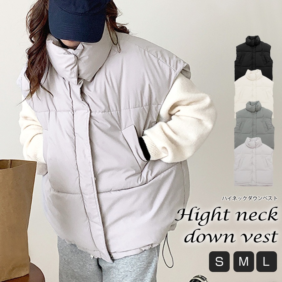 ダウン ベスト アウター 防寒 ポケット レディース 秋 冬 新作 ブラック アイボリー グレー ライトグレー S M L JOCOSA 9313