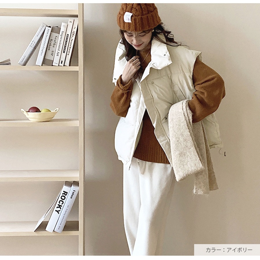 ダウン ベスト アウター 防寒 ポケット レディース 秋 冬 新作 ブラック アイボリー グレー ライトグレー S M L JOCOSA 9313