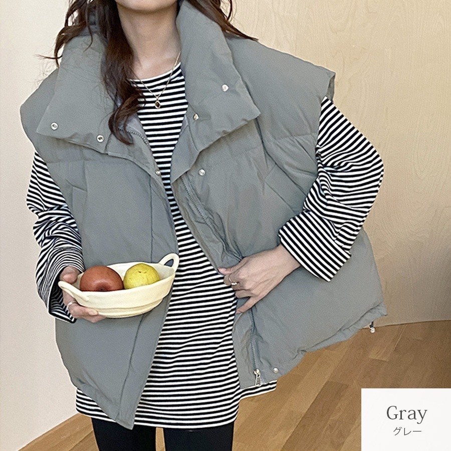 ダウン ベスト アウター 防寒 ポケット レディース 秋 冬 新作 ブラック アイボリー グレー ライトグレー S M L JOCOSA 9313