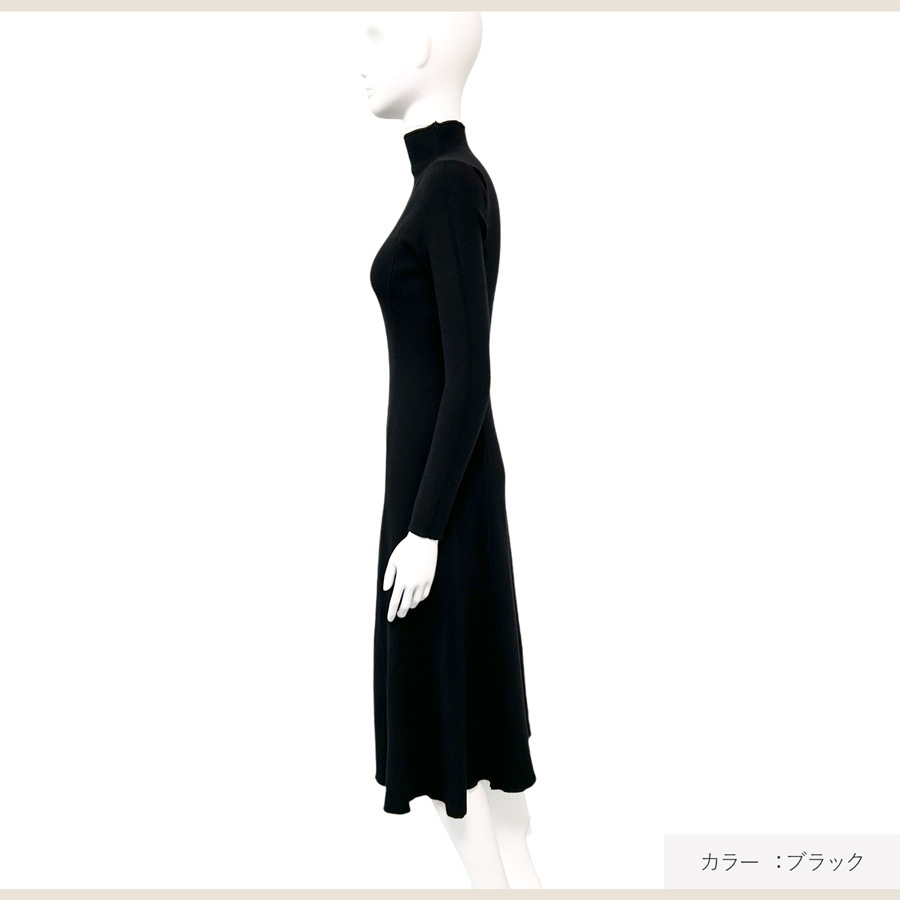 レディース ワンピース ワンピ ニットワンピ 厚手 細見え 体型カバー シンプル 高見え 上品 フェミニン Aライン きれいめ 着回し 秋冬ワンピ 膝下丈 ミディ丈 プチハイネック JOCOSA 5012