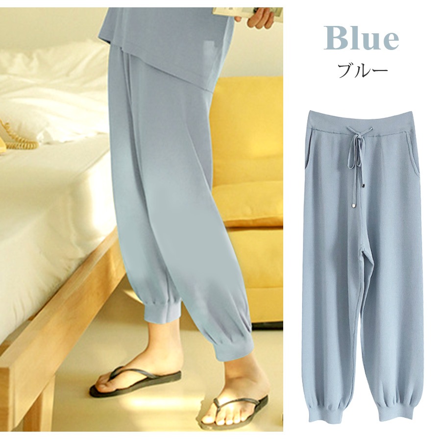 ジョガーパンツ レディース 大きいサイズ ロング ニット 薄手 サマーニット 春 夏 秋 冬 ボトムス ウエストゴム ストレッチルームウェア 大人 無地 涼しい ゆる ゆったり くすみ ピンク ブルー ベージュ ブラック 黒 JOCOSA 8164 送料無料 即納