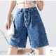 ハーフパンツ デニム ハイウエスト 短パン ジーパン ポケット 韓国ファッション レディース 新作 春 夏 秋 ライトブルー ブルー S M L XL JOCOSA 9126