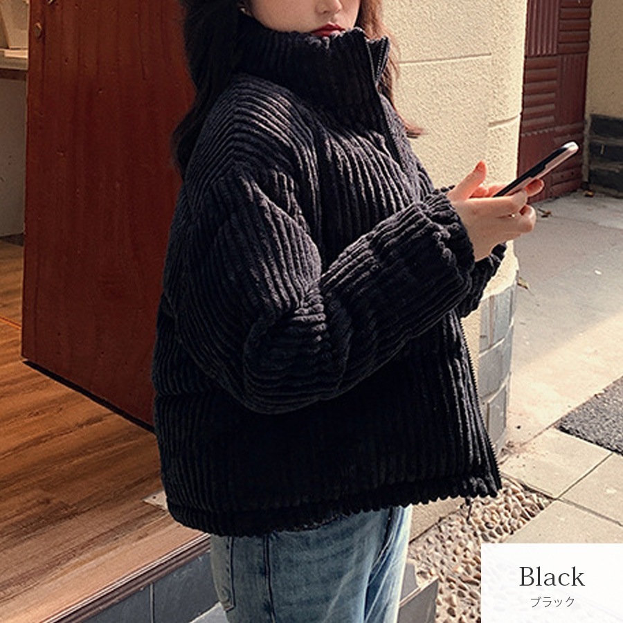 アウター コーデュロイ 中綿ダウン ブルゾン ジャケット ZIP 春 秋 冬 新作 ブラック ホワイト ブルー ブラウン アイボリー S M L JOCOSA 9314