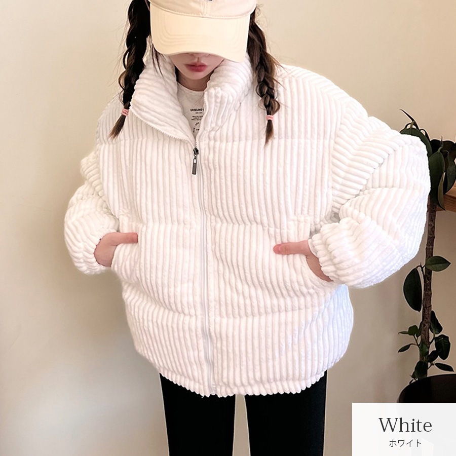 アウター コーデュロイ 中綿ダウン ブルゾン ジャケット ZIP 春 秋 冬 新作 ブラック ホワイト ブルー ブラウン アイボリー S M L JOCOSA 9314