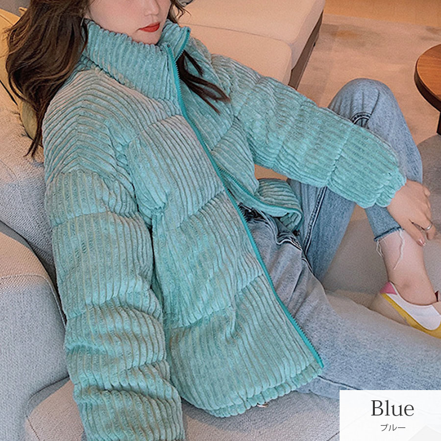 アウター コーデュロイ 中綿ダウン ブルゾン ジャケット ZIP 春 秋 冬 新作 ブラック ホワイト ブルー ブラウン アイボリー S M L JOCOSA 9314