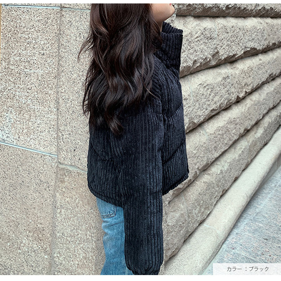 アウター コーデュロイ 中綿ダウン ブルゾン ジャケット ZIP 春 秋 冬 新作 ブラック ホワイト ブルー ブラウン アイボリー S M L JOCOSA 9314