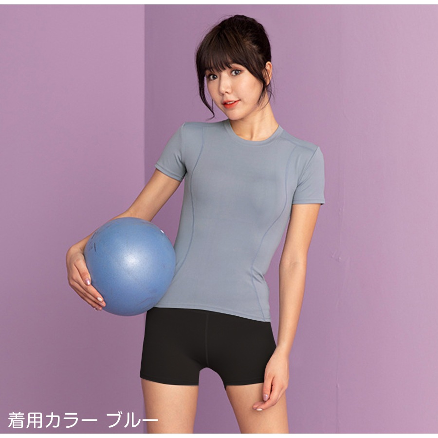 スポーツウェア トップス Tシャツ 半袖 レディース フィットネス ヨガ ジム 伸縮 おしゃれ シンプル 韓国風 春夏秋冬 新作 ブラック 黒 ピンク パープル 紫 ネイビー 紺 グレー ブルー 青 S M L XL JOCOSA 8738 送料無料 即納