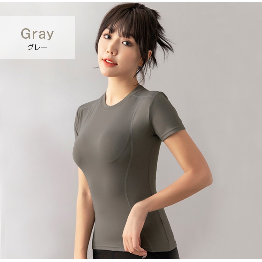 スポーツウェア トップス Tシャツ 半袖 レディース フィットネス ヨガ ジム 伸縮 おしゃれ シンプル 韓国風 春夏秋冬 新作 ブラック 黒 ピンク パープル 紫 ネイビー 紺 グレー ブルー 青 S M L XL JOCOSA 8738 送料無料 即納