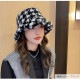 バケットハット ファー 帽子 レディース 韓国ファッション 秋 冬 千鳥柄 セクシー ストリート サイズ調節可 アジャスター付き プチプラ 人気 大人 新作 ブラック 黒 グレー 灰 ブルー 青 キャメル ブラウン 茶 フリーサイズ JOCOSA 9402