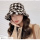 バケットハット ファー 帽子 レディース 韓国ファッション 秋 冬 千鳥柄 セクシー ストリート サイズ調節可 アジャスター付き プチプラ 人気 大人 新作 ブラック 黒 グレー 灰 ブルー 青 キャメル ブラウン 茶 フリーサイズ JOCOSA 9402