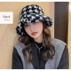 バケットハット ファー 帽子 レディース 韓国ファッション 秋 冬 千鳥柄 セクシー ストリート サイズ調節可 アジャスター付き プチプラ 人気 大人 新作 ブラック 黒 グレー 灰 ブルー 青 キャメル ブラウン 茶 フリーサイズ JOCOSA 9402